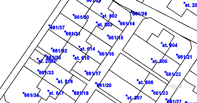 Parcela st. 661/16 v KÚ Červený Kostelec, Katastrální mapa