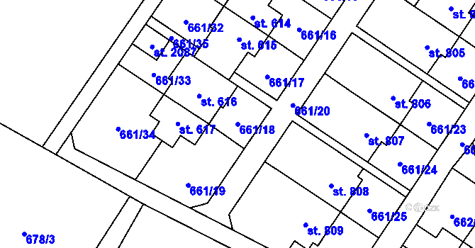 Parcela st. 661/18 v KÚ Červený Kostelec, Katastrální mapa