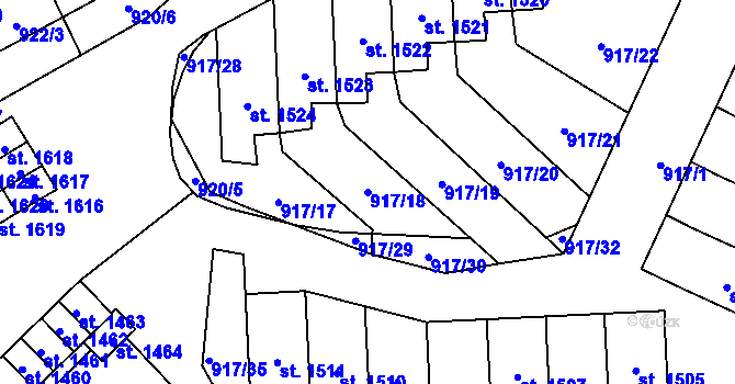 Parcela st. 917/18 v KÚ Červený Kostelec, Katastrální mapa