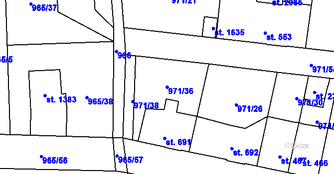 Parcela st. 971/36 v KÚ Červený Kostelec, Katastrální mapa