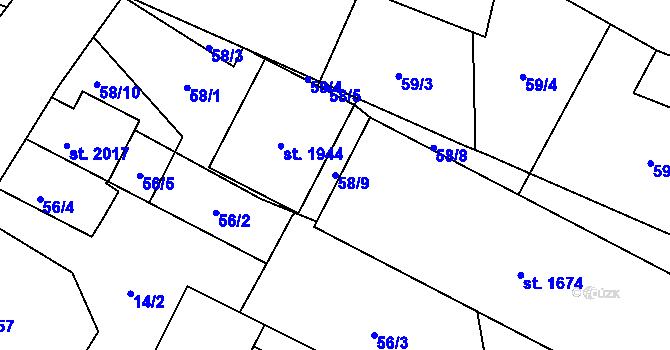 Parcela st. 58/9 v KÚ Červený Kostelec, Katastrální mapa