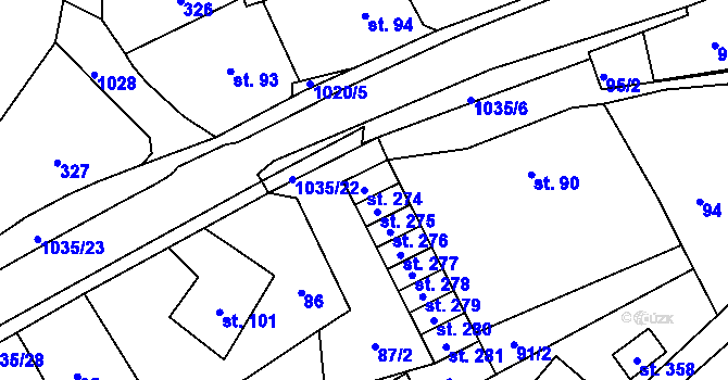 Parcela st. 274 v KÚ Horní Kostelec, Katastrální mapa