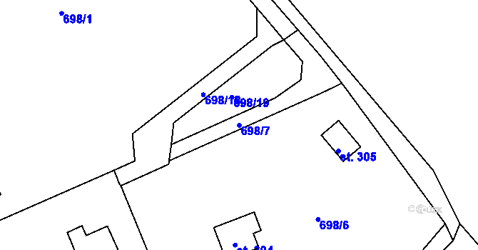 Parcela st. 698/7 v KÚ Horní Kostelec, Katastrální mapa