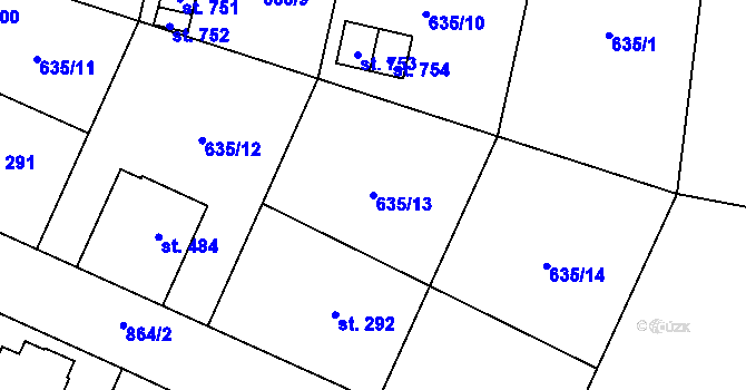 Parcela st. 635/13 v KÚ Lhota za Červeným Kostelcem, Katastrální mapa