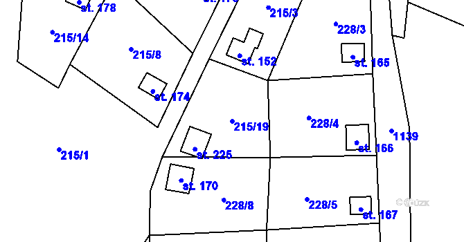 Parcela st. 215/19 v KÚ Stolín, Katastrální mapa