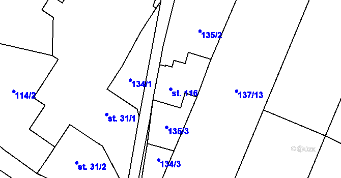 Parcela st. 116 v KÚ Stolín, Katastrální mapa