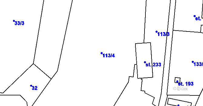 Parcela st. 113/4 v KÚ Stolín, Katastrální mapa