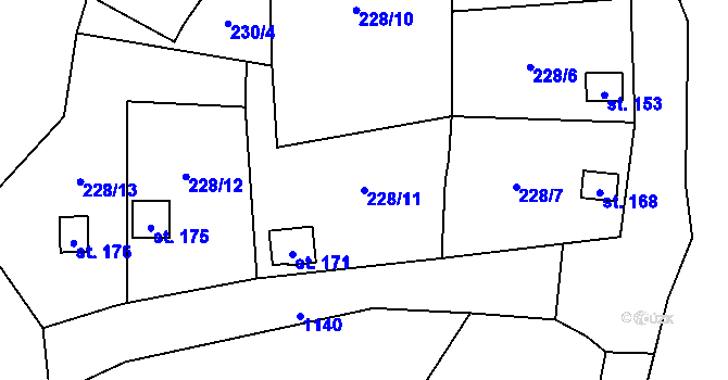 Parcela st. 228/11 v KÚ Stolín, Katastrální mapa