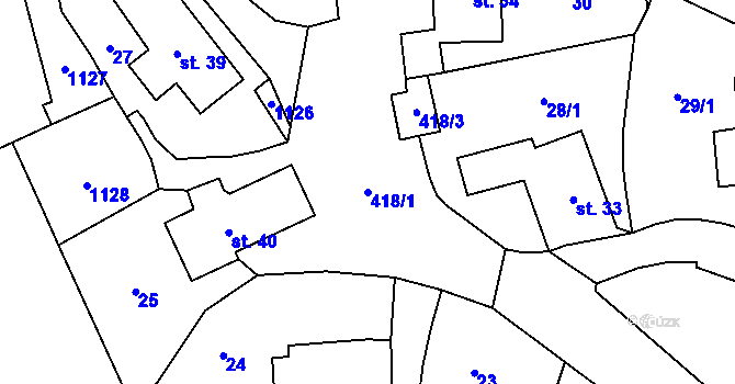 Parcela st. 418/1 v KÚ Stolín, Katastrální mapa