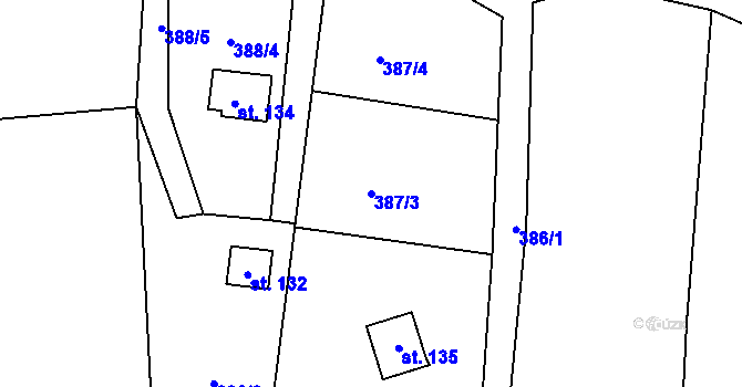Parcela st. 387/3 v KÚ Stolín, Katastrální mapa