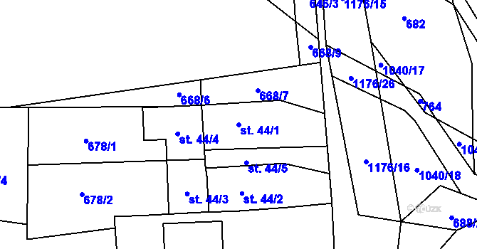Parcela st. 44/1 v KÚ Červený Újezd u Miličína, Katastrální mapa