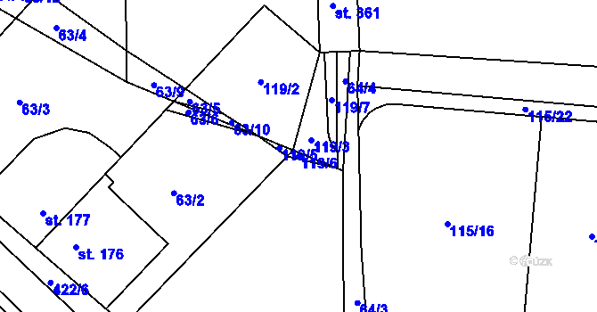 Parcela st. 119/6 v KÚ Červený Újezd, Katastrální mapa