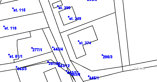 Parcela st. 374 v KÚ Červený Újezd, Katastrální mapa