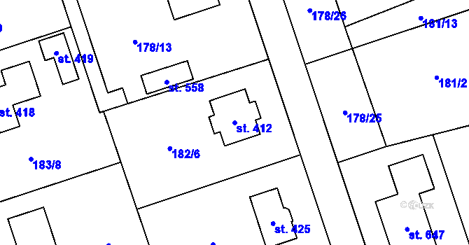 Parcela st. 412 v KÚ Červený Újezd, Katastrální mapa