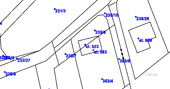 Parcela st. 523 v KÚ Červený Újezd, Katastrální mapa