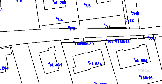 Parcela st. 166/30 v KÚ Červený Újezd, Katastrální mapa