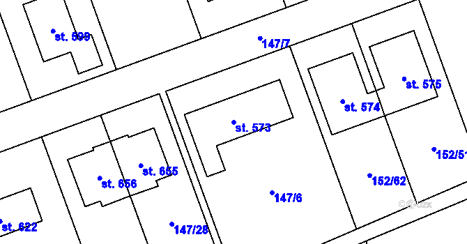 Parcela st. 573 v KÚ Červený Újezd, Katastrální mapa