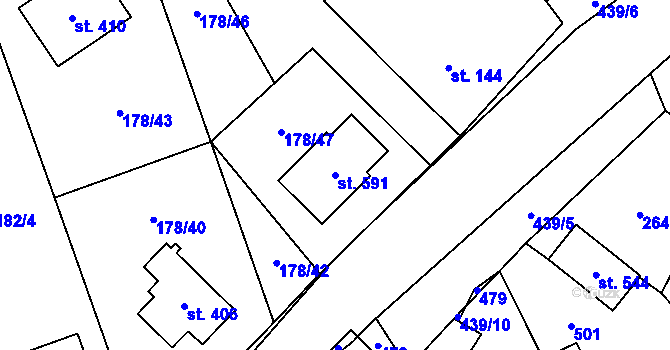 Parcela st. 591 v KÚ Červený Újezd, Katastrální mapa