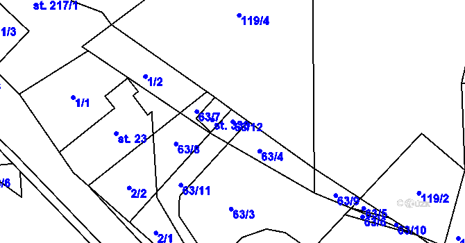 Parcela st. 63/12 v KÚ Červený Újezd, Katastrální mapa