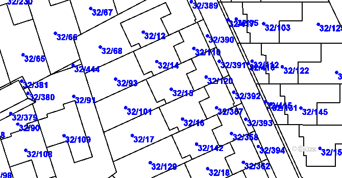 Parcela st. 32/15 v KÚ Česká, Katastrální mapa