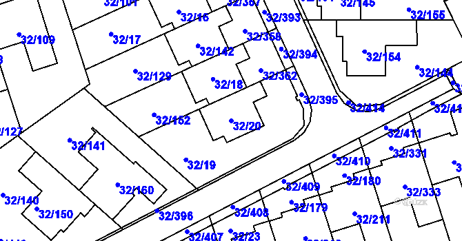 Parcela st. 32/20 v KÚ Česká, Katastrální mapa