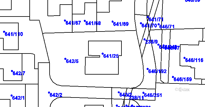 Parcela st. 641/25 v KÚ Česká, Katastrální mapa