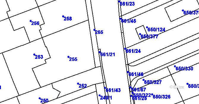 Parcela st. 661/21 v KÚ Česká, Katastrální mapa