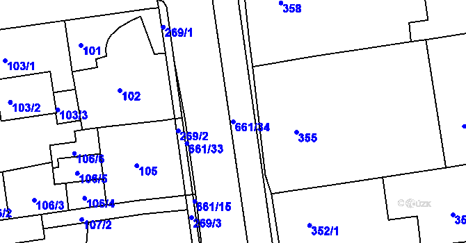 Parcela st. 661/34 v KÚ Česká, Katastrální mapa
