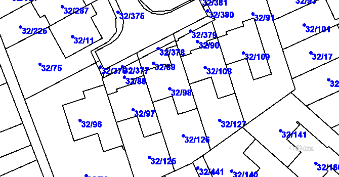 Parcela st. 32/98 v KÚ Česká, Katastrální mapa