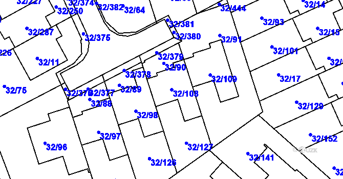 Parcela st. 32/108 v KÚ Česká, Katastrální mapa