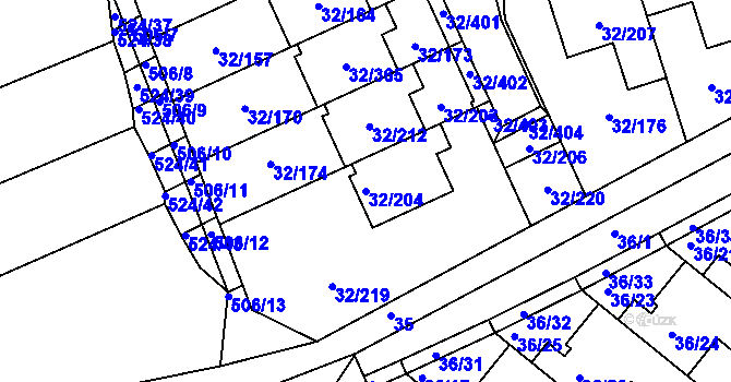 Parcela st. 32/204 v KÚ Česká, Katastrální mapa