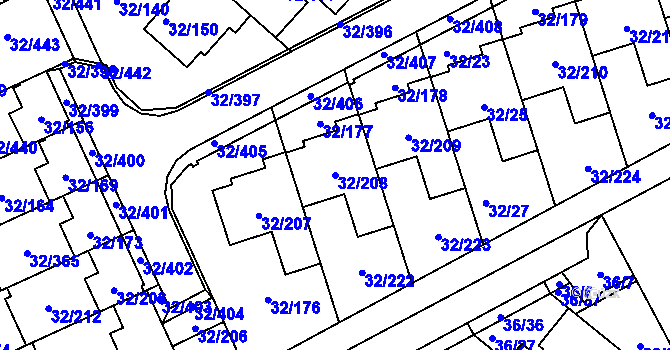 Parcela st. 32/208 v KÚ Česká, Katastrální mapa