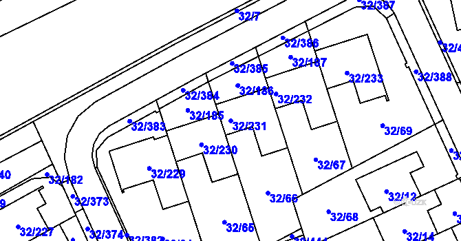 Parcela st. 32/231 v KÚ Česká, Katastrální mapa