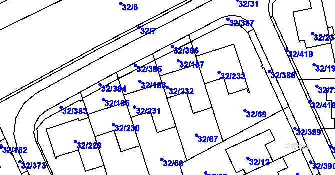 Parcela st. 32/232 v KÚ Česká, Katastrální mapa