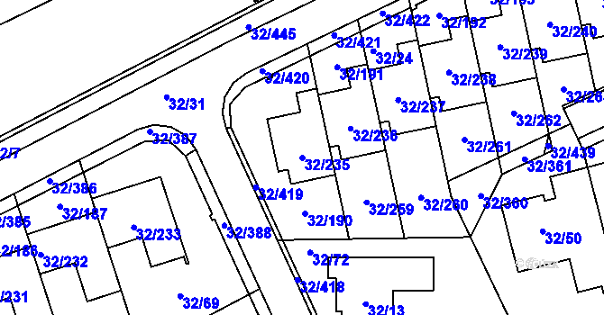 Parcela st. 32/235 v KÚ Česká, Katastrální mapa