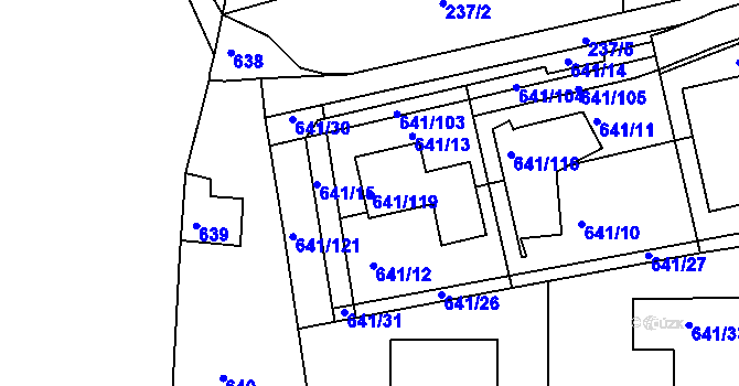 Parcela st. 641/119 v KÚ Česká, Katastrální mapa