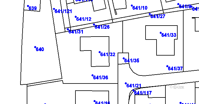 Parcela st. 641/32 v KÚ Česká, Katastrální mapa