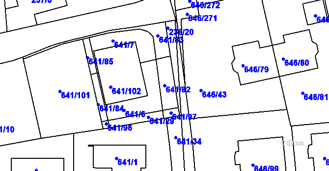 Parcela st. 641/82 v KÚ Česká, Katastrální mapa