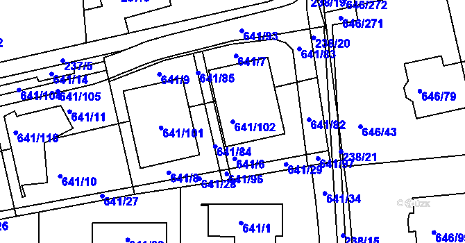 Parcela st. 641/102 v KÚ Česká, Katastrální mapa