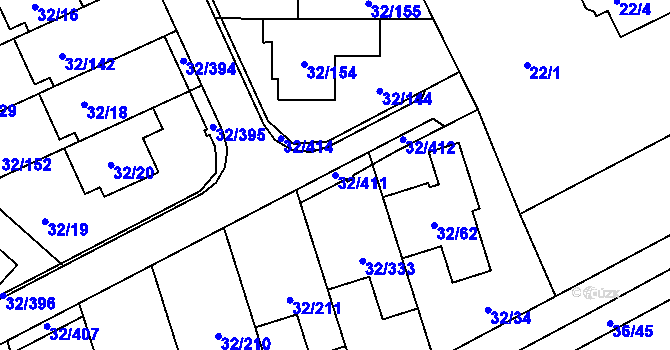 Parcela st. 32/411 v KÚ Česká, Katastrální mapa