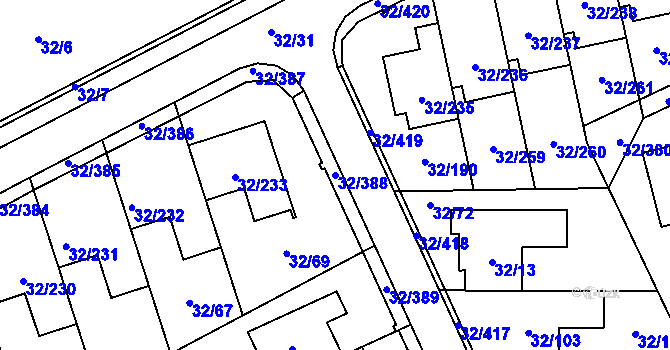 Parcela st. 32/388 v KÚ Česká, Katastrální mapa