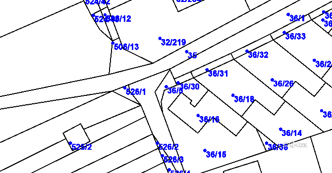 Parcela st. 36/5 v KÚ Česká, Katastrální mapa