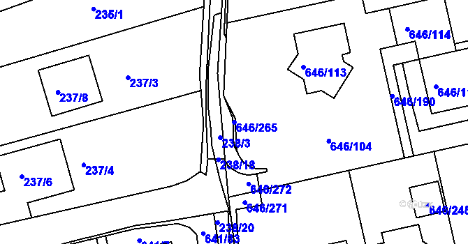 Parcela st. 646/265 v KÚ Česká, Katastrální mapa