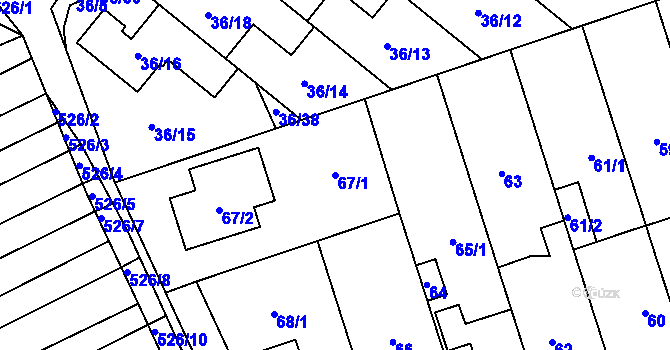 Parcela st. 67/1 v KÚ Česká, Katastrální mapa