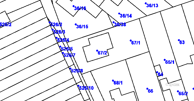 Parcela st. 67/2 v KÚ Česká, Katastrální mapa