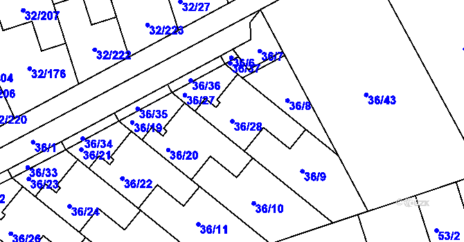 Parcela st. 36/28 v KÚ Česká, Katastrální mapa