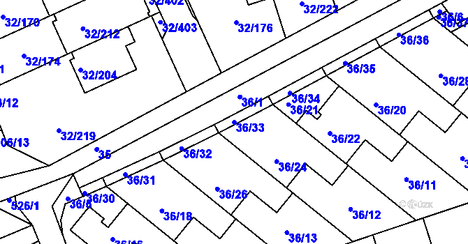 Parcela st. 36/33 v KÚ Česká, Katastrální mapa