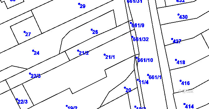 Parcela st. 21/1 v KÚ Česká, Katastrální mapa