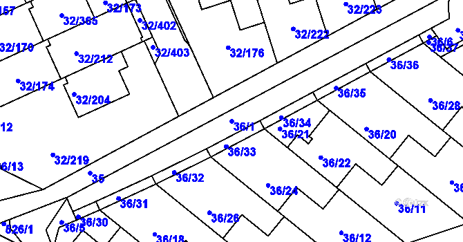 Parcela st. 36/1 v KÚ Česká, Katastrální mapa