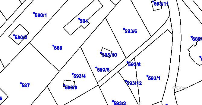 Parcela st. 593/10 v KÚ Česká, Katastrální mapa